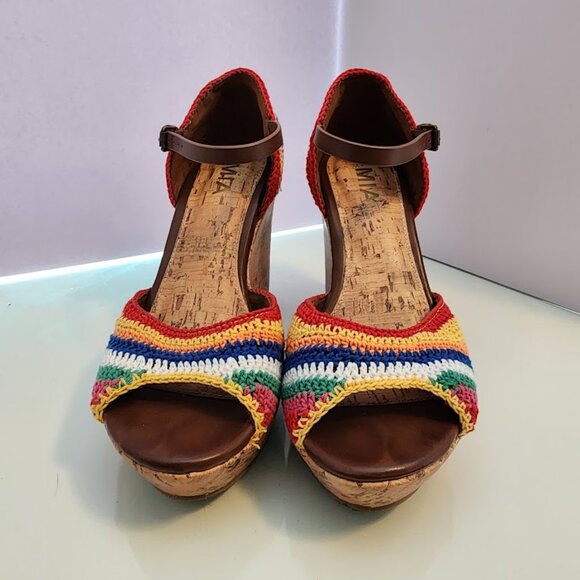 MIA Rainbow Cork Wedge Sandals Size 6.5 - Picture 3 of 6